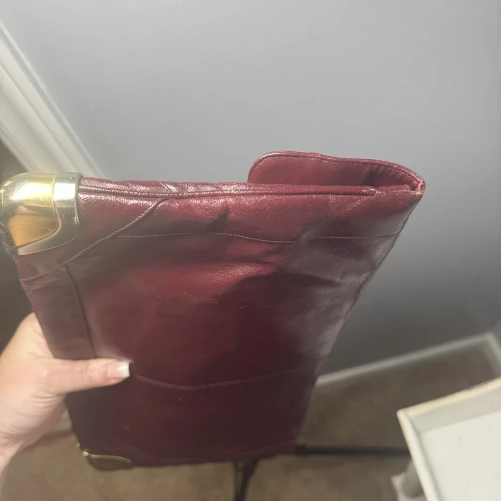 Lou Taylor Purse‎ Red Handbag Messenger Leather VTG Pop Up Hinged Mirror Italy